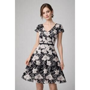 ERIN Erin Featherston Black & Ivory Overlay Floral Lace Fit Flare Dress Size 6